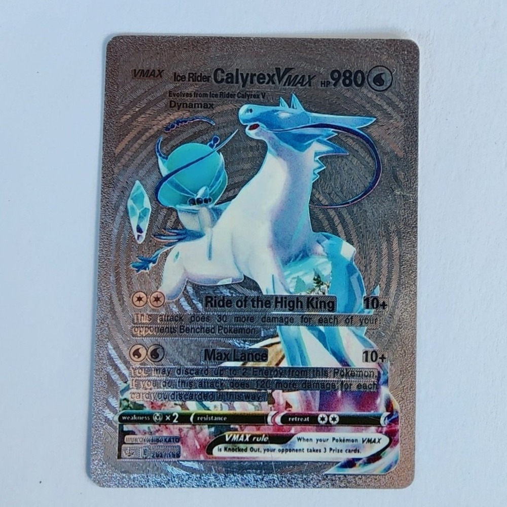 Pokemon Ice Rider Calyrex VMAX Silver Metal Custom Card Chilling Reign Proxy